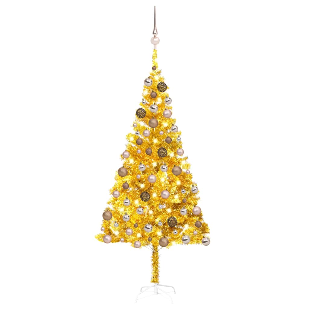 Artificial Pre-lit Christmas Tree with Ball Set 180 cm PVC Gold with LEDs&rose gold balls