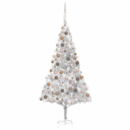 Christmas Tree PET 210 cm Silver with 300 LEDs&rose gold balls