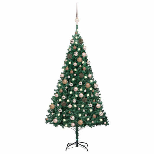 Artificial Christmas Tree with 300 LEDs with Stand Green 180 cm With 61rose gold balls