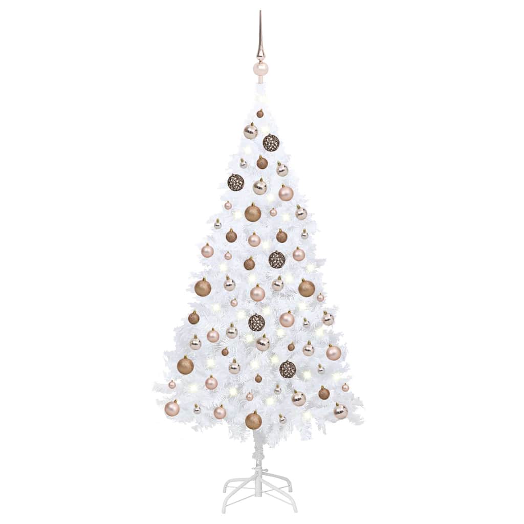 Artificial Pre-lit Christmas Tree with Ball Set PVC White 150 cm With 61rose gold balls