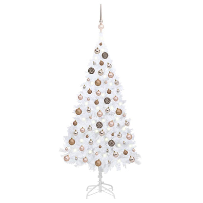 Artificial Pre-lit Christmas Tree with Ball Set PVC White 150 cm With 61rose gold balls