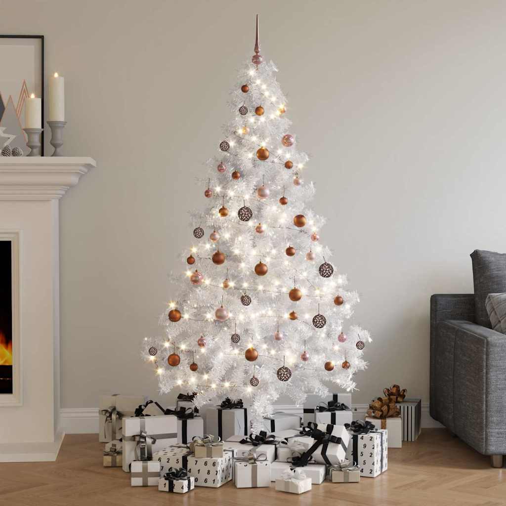 Artificial Pre-lit Christmas Tree with Ball Set PVC White 180 cm With 61rose gold balls