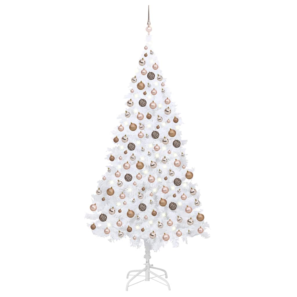Artificial Pre-lit Christmas Tree with Ball Set PVC White 240 cm with 120 rose gold balls
