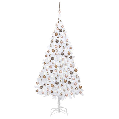 Artificial Pre-lit Christmas Tree with Ball Set PVC White 240 cm with 120 rose gold balls