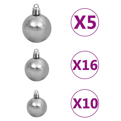 Artificial Pre-lit Christmas Tree Ball Set 620 Branches 180 cm White with 300 LEDs&white/grey balls