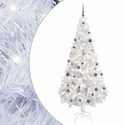 Artificial Pre-lit Christmas Tree Ball Set 620 Branches 180 cm White with 300 LEDs&white/grey balls