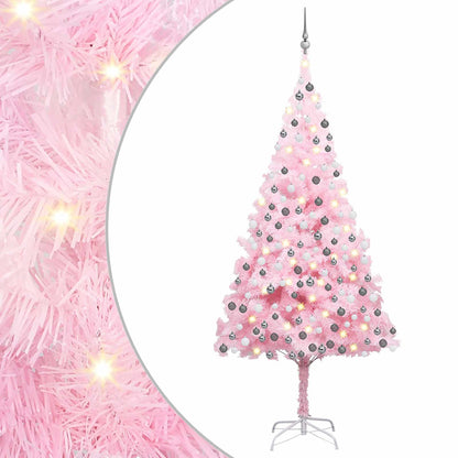 Christmas Tree PVC 210 cm Pink with 300 LEDs&white/grey balls