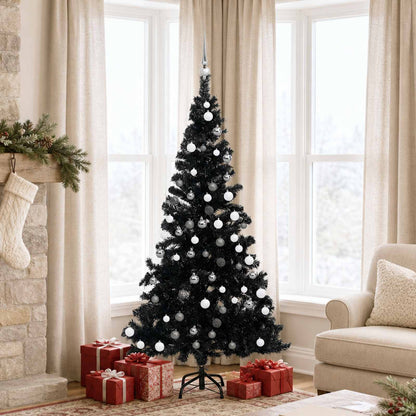 Christmas Tree PVC 150 cm Black with 150 LEDs&white/grey balls