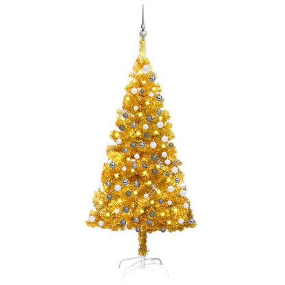 Christmas Tree PET 150 cm Gold with 150 LEDs&white/grey balls