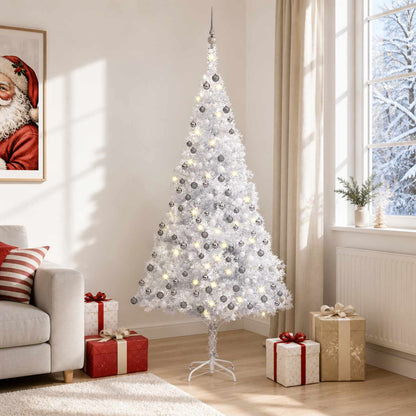 Christmas Tree PET 210 cm Silver with 300 LEDs&white/grey balls