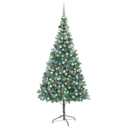 Artificial Christmas Tree Green 210 cm PVC and Steel with 120 white/grey balls