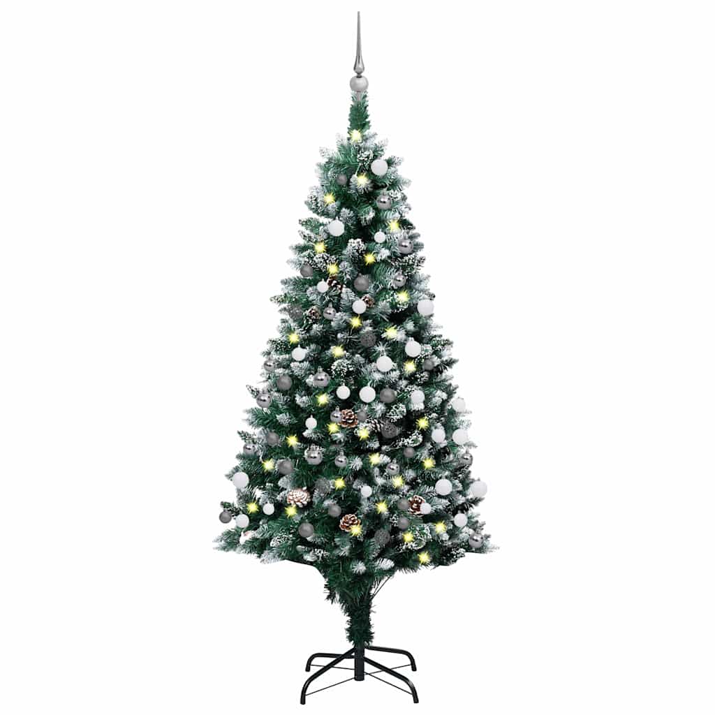 Artificial Christmas Tree Green 180 cm with 61 white/grey balls