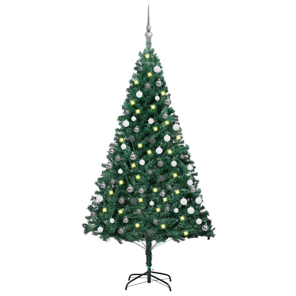 Artificial Christmas Tree with 300 LEDs with Stand Green 180 cm With 61white/grey balls