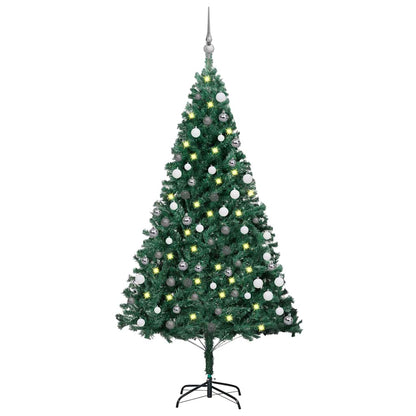 Artificial Christmas Tree with 300 LEDs with Stand Green 180 cm With 61white/grey balls
