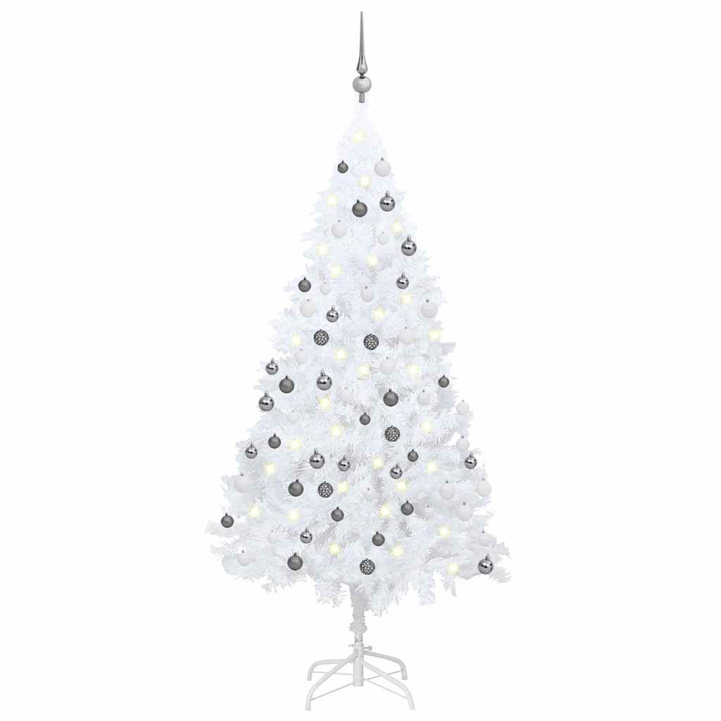 Artificial Pre-lit Christmas Tree with Ball Set PVC White 120 cm With 61white/grey balls