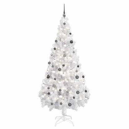 Artificial Pre-lit Christmas Tree with Ball Set PVC White 180 cm With 61white/grey balls