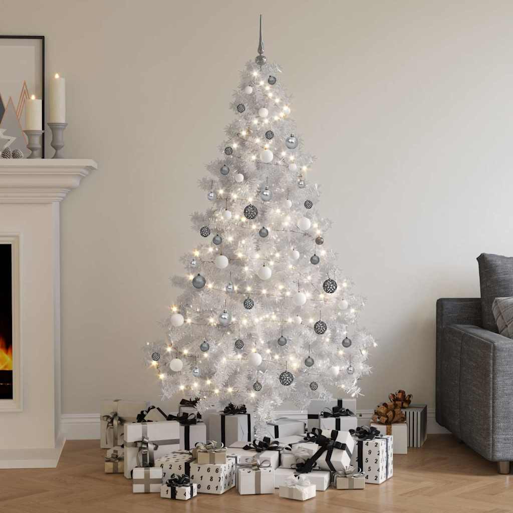 Artificial Pre-lit Christmas Tree with Ball Set PVC White 180 cm With 61white/grey balls