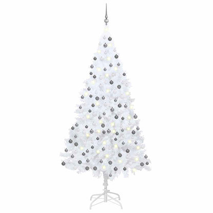 Artificial Pre-lit Christmas Tree with Ball Set PVC White 210 cm with 120 white/grey balls