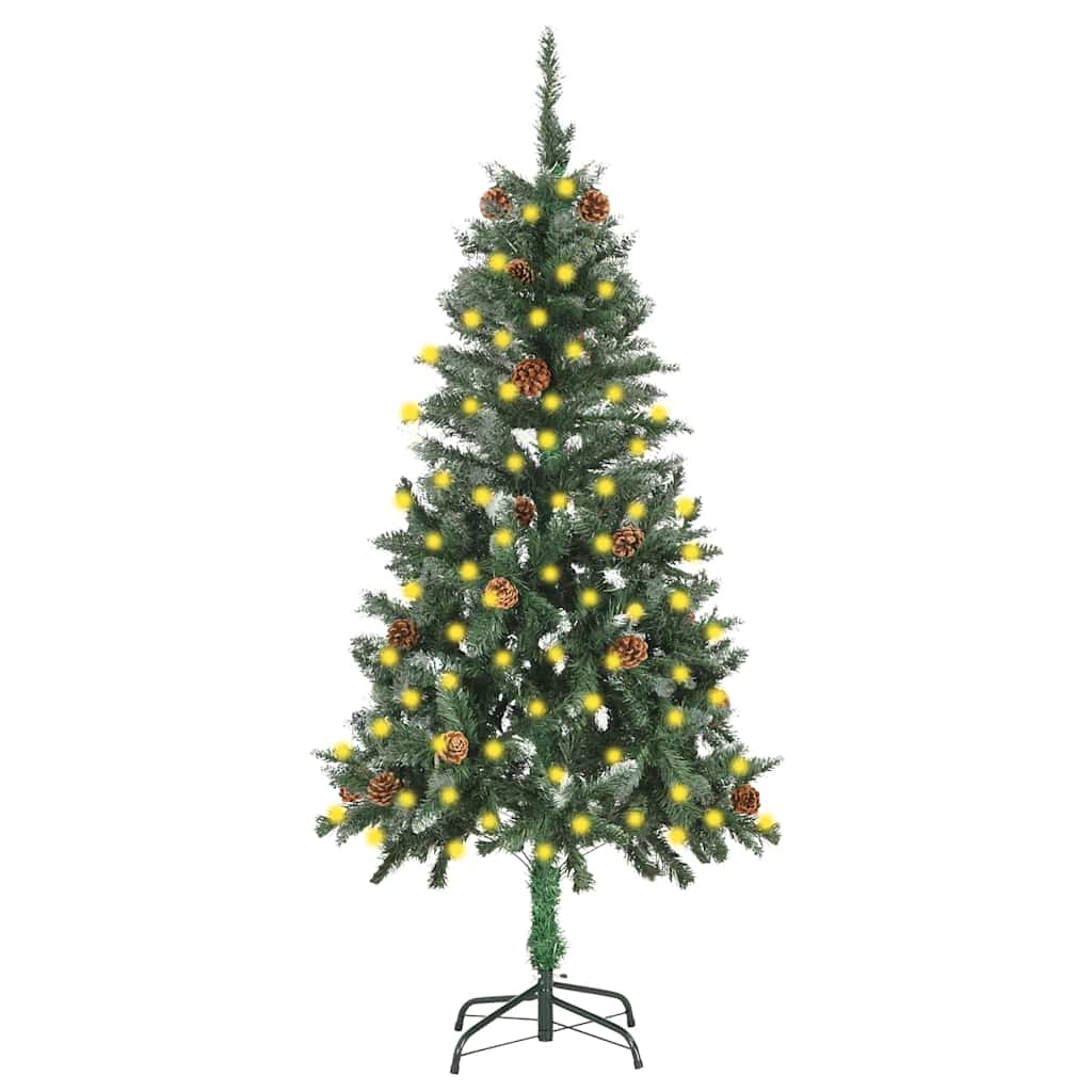 Artificial Pre-lit Christmas Tree with Pine Cones 150 cm Green and white 150 cm 89 cm