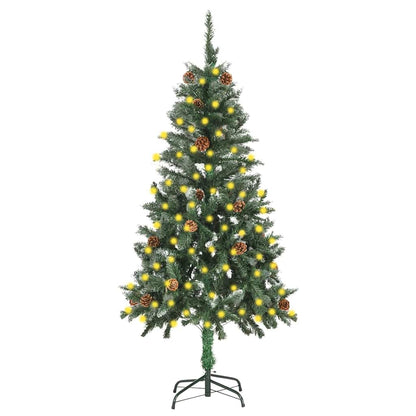 Artificial Pre-lit Christmas Tree with Pine Cones 150 cm Green and white 150 cm 89 cm