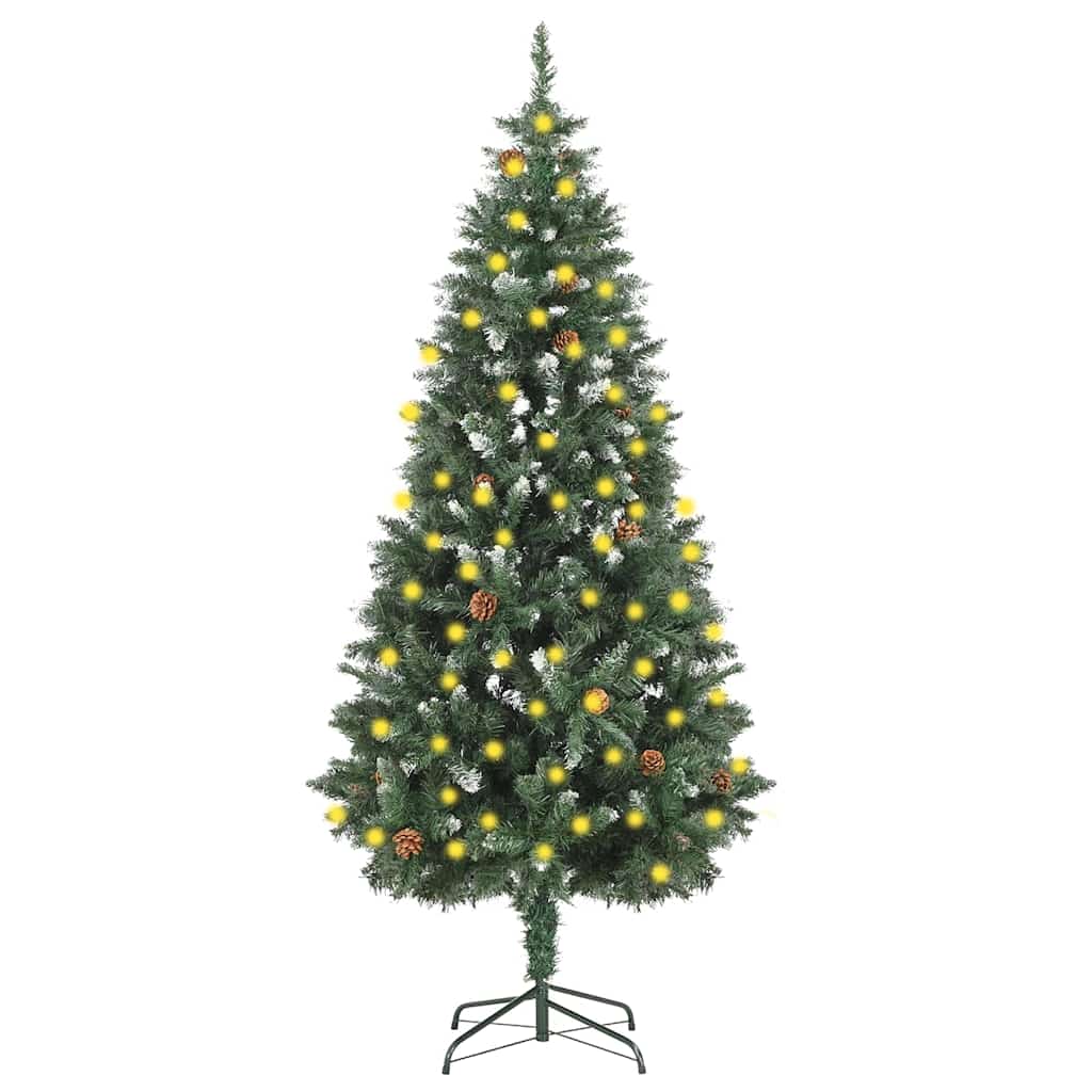 Artificial Pre-lit Christmas Tree with Pine Cones 150 cm Green and white 180 cm 104 cm