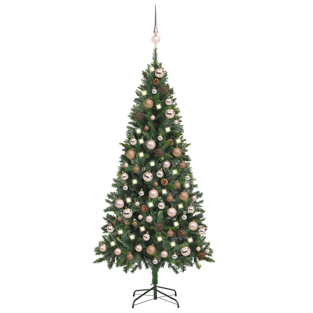 Artificial Pre-lit Christmas Tree Ball Set Pine Cones 210 cm Green and rose 180 cm 104 cm