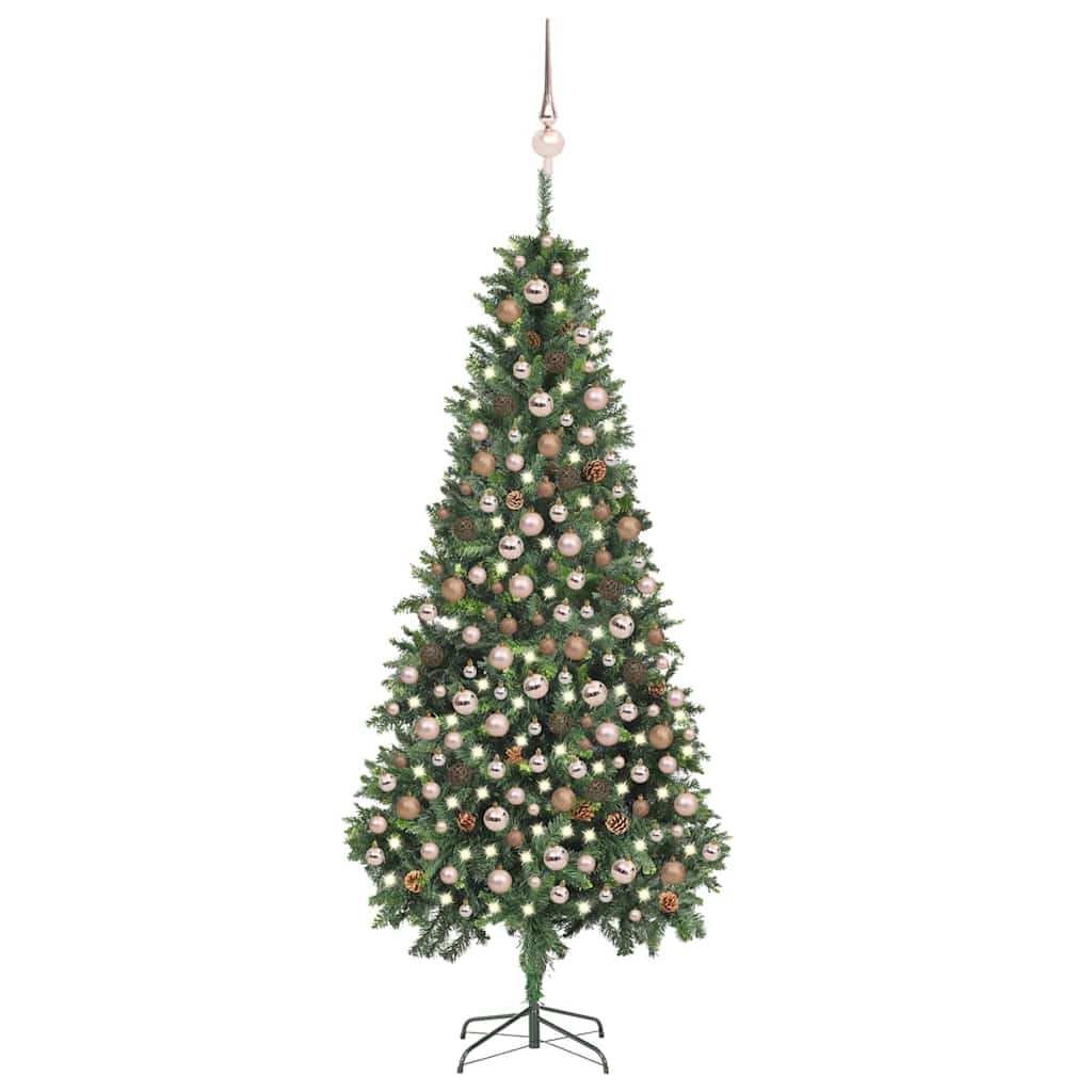 Artificial Pre-lit Christmas Tree Ball Set Pine Cones 210 cm Green and rose 210 cm 119 cm