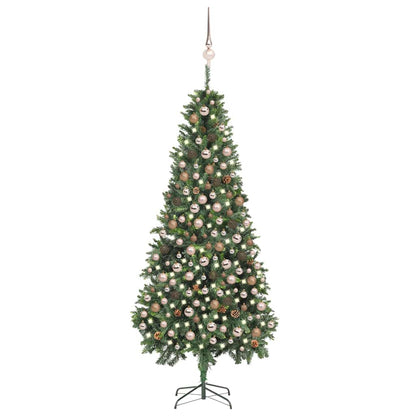 Artificial Pre-lit Christmas Tree Ball Set Pine Cones 210 cm Green and rose 210 cm 119 cm