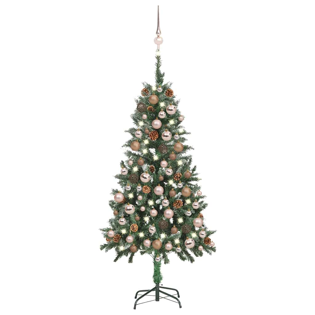 Artificial Pre-lit Christmas Tree Ball Set Pine Cones 210 cm White and rose 150 cm 89 cm