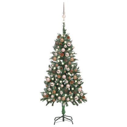 Artificial Pre-lit Christmas Tree Ball Set Pine Cones 210 cm White and rose 150 cm 89 cm