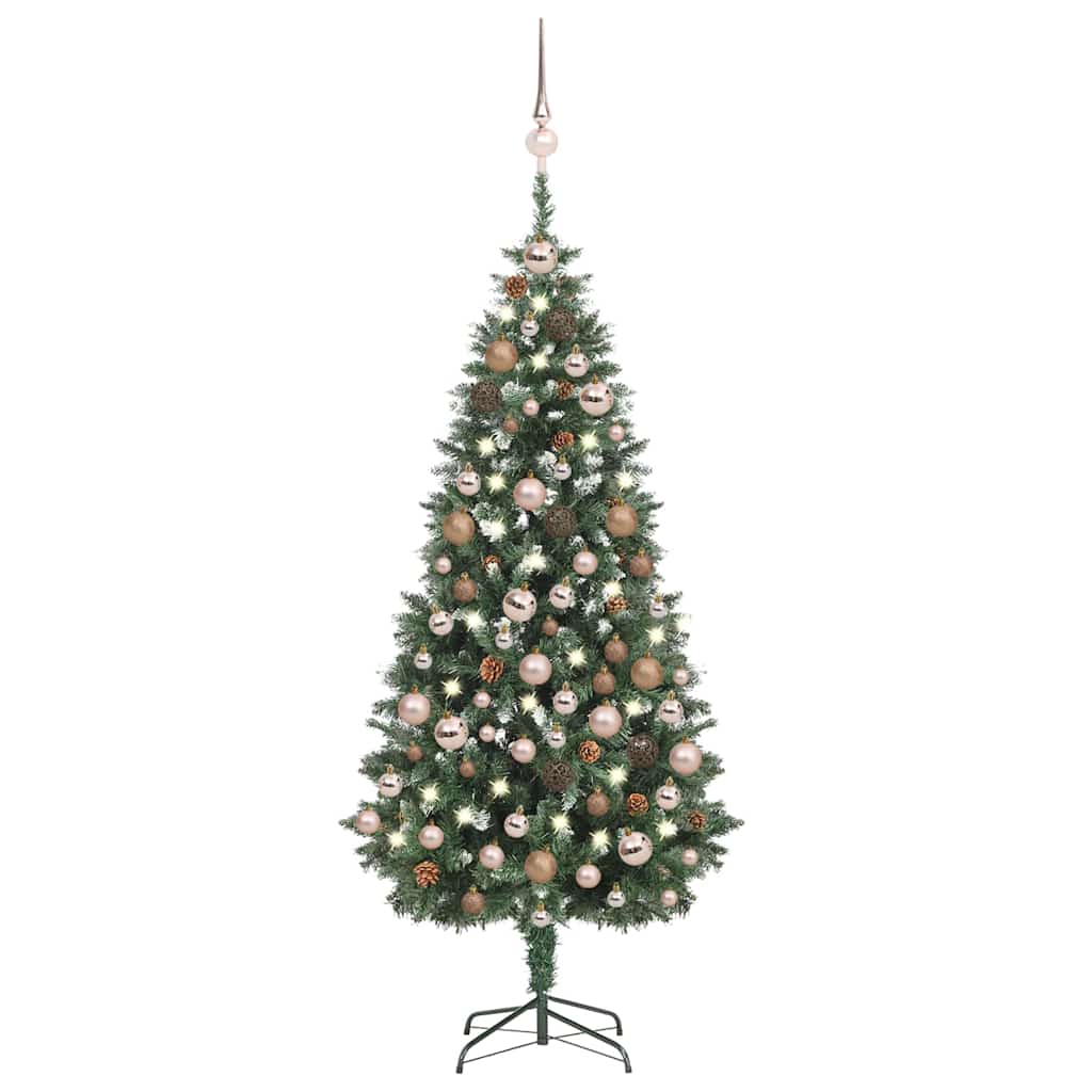 Artificial Pre-lit Christmas Tree Ball Set Pine Cones 210 cm White and rose 180 cm 104 cm