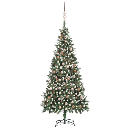 Artificial Pre-lit Christmas Tree Ball Set Pine Cones 210 cm White and rose 210 cm 119 cm