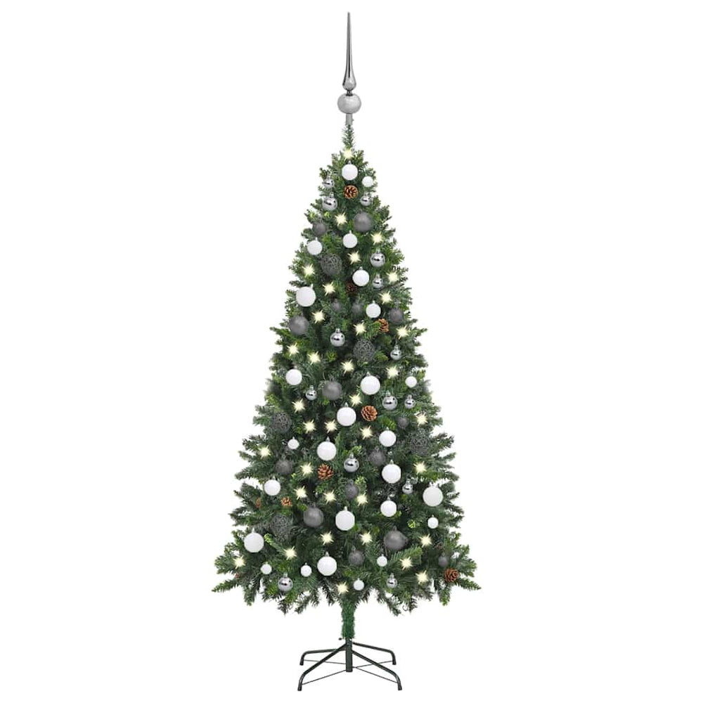 vidaXL Artificial Pre-lit Christmas Tree Ball Set Pine Cones 210 cm