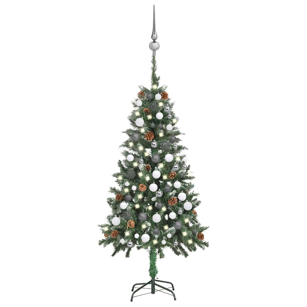 Artificial Pre-lit Christmas Tree Ball Set Pine Cones 210 cm White and grey 150 cm 89 cm