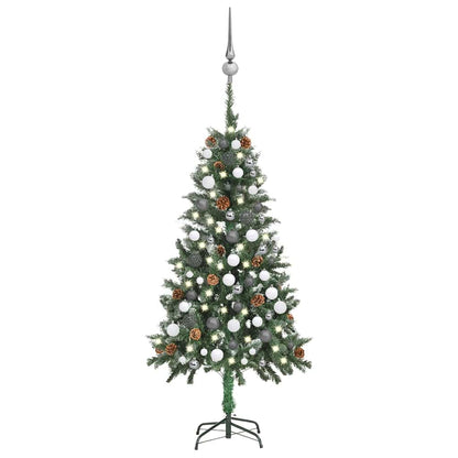 Artificial Pre-lit Christmas Tree Ball Set Pine Cones 210 cm White and grey 150 cm 89 cm