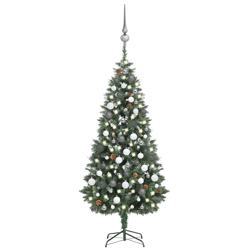 Artificial Pre-lit Christmas Tree Ball Set Pine Cones 210 cm White and grey 180 cm 104 cm