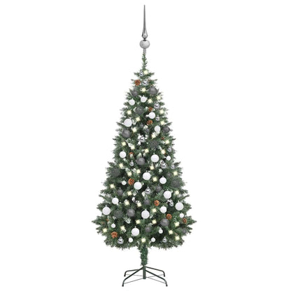 Artificial Pre-lit Christmas Tree Ball Set Pine Cones 210 cm White and grey 180 cm 104 cm
