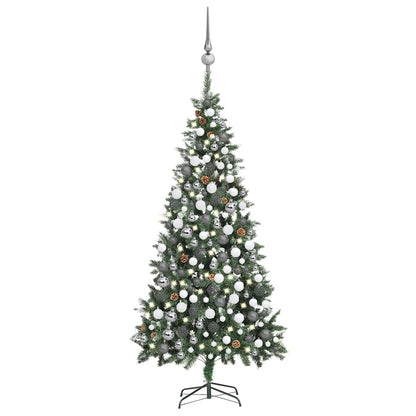 Artificial Pre-lit Christmas Tree Ball Set Pine Cones 210 cm White and grey 210 cm 119 cm