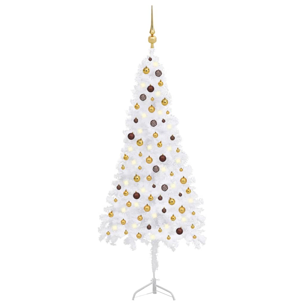 vidaXL Corner Artificial Christmas Tree LEDs&Ball Set White 210 cm PVC