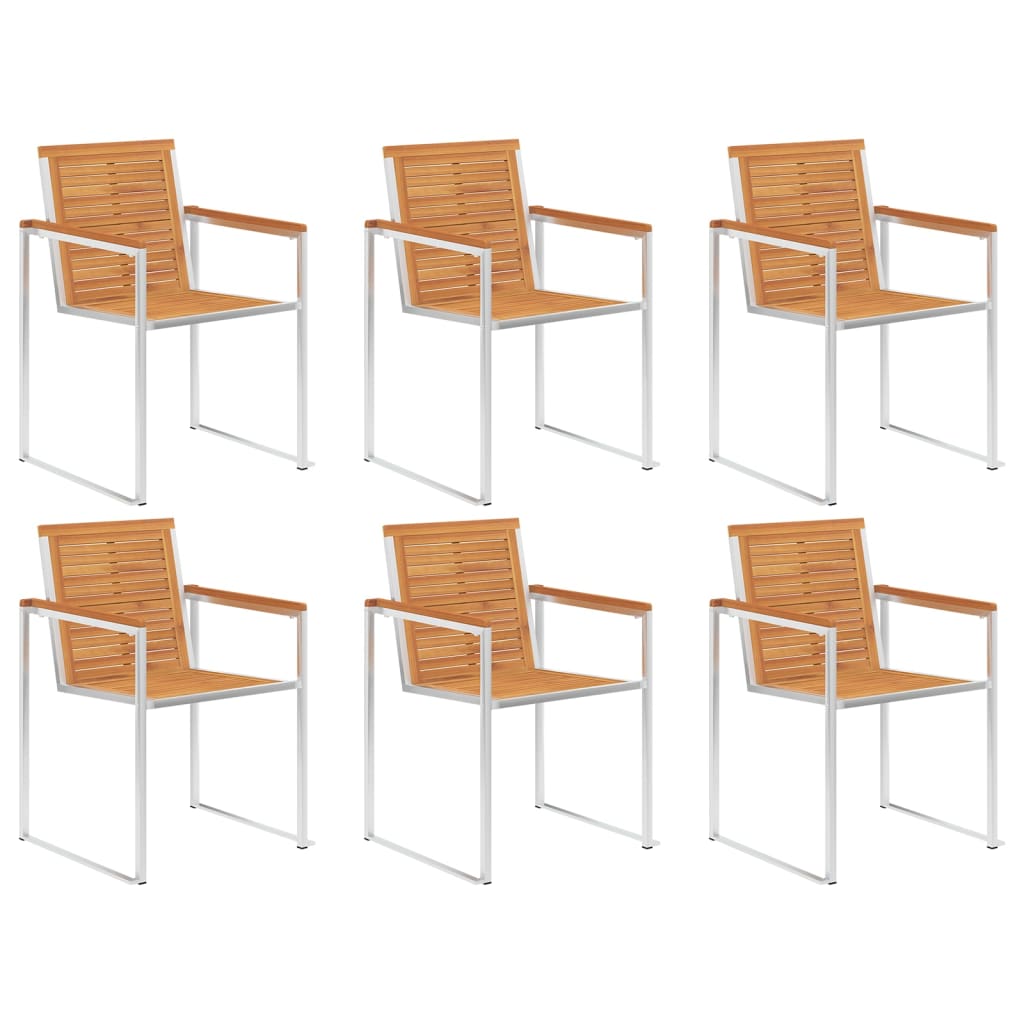 vidaXL Garden Chairs 6 pcs Solid Acacia Wood and Stainless Steel 1
