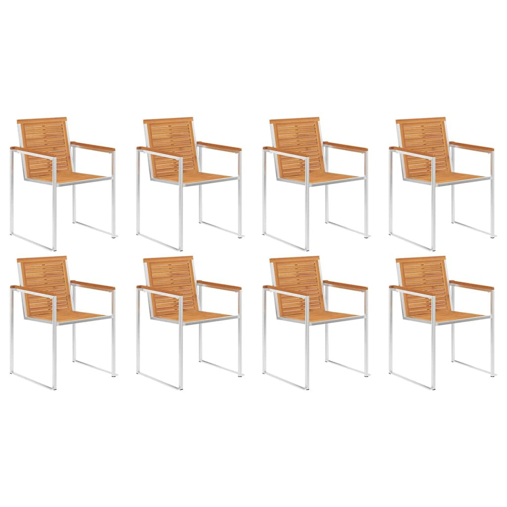 vidaXL Garden Chairs 8 pcs Solid Acacia Wood and Stainless Steel
