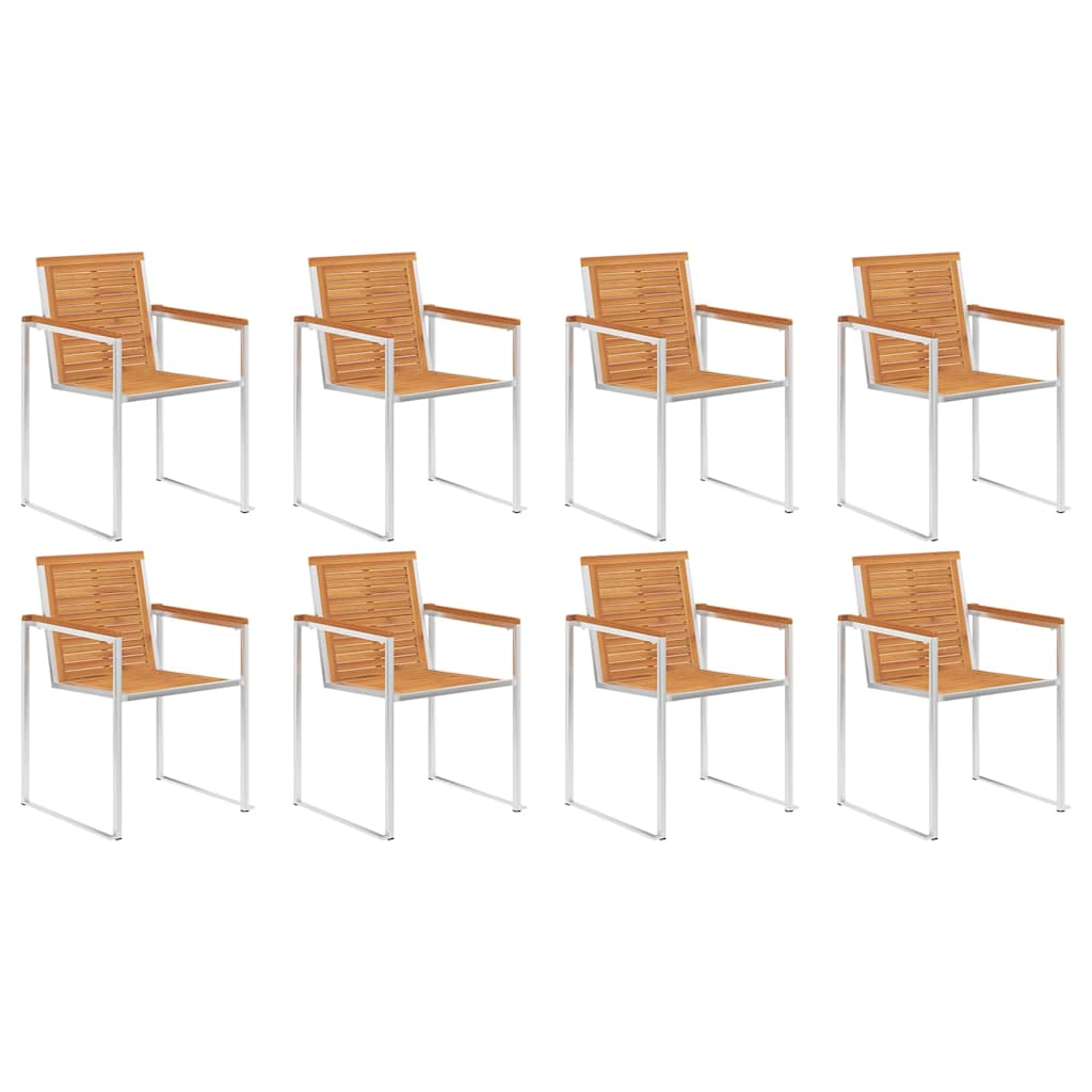 vidaXL Garden Chairs 8 pcs Solid Acacia Wood and Stainless Steel 1