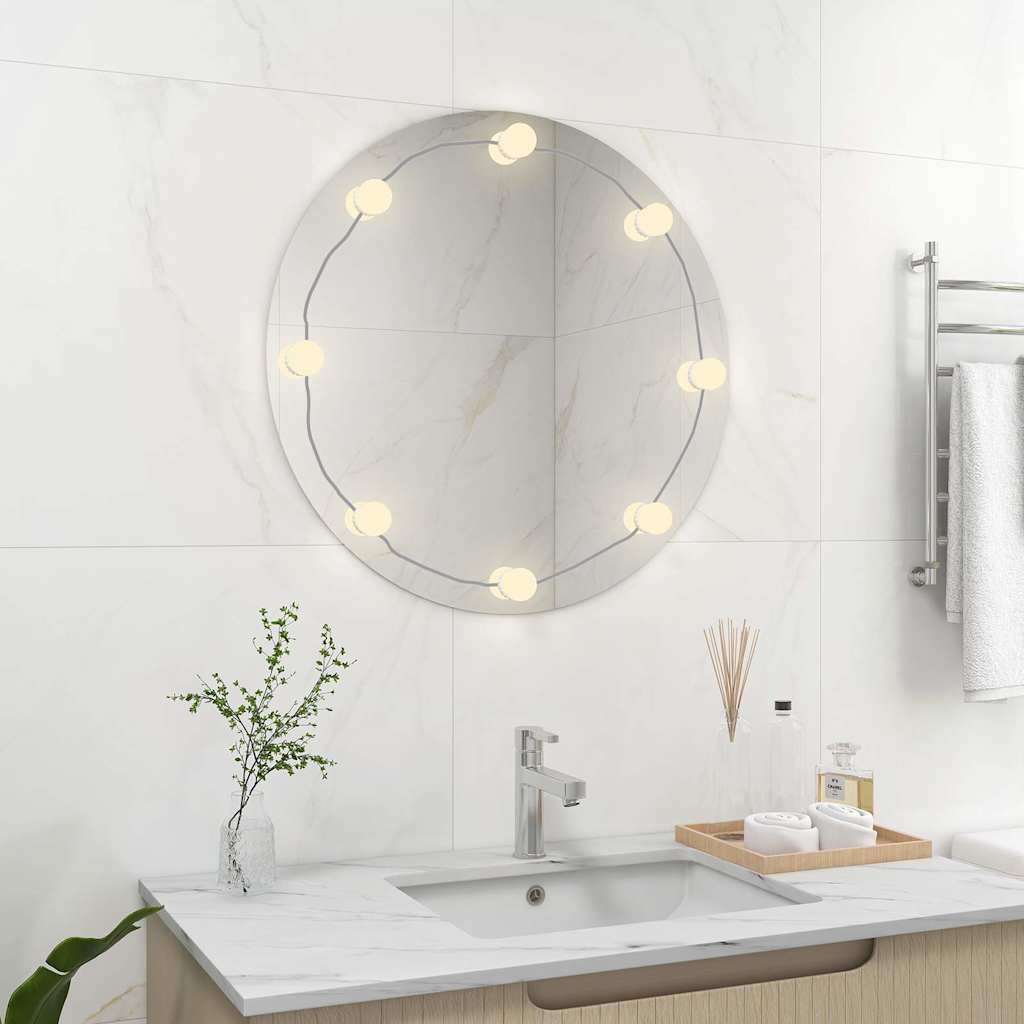 Wall Mirror with LED Lights Round Glass Φ 70 cm
