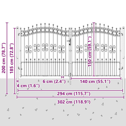 vidaXL Fence Gate "KAMPEN" with Spear Top Black 302x150 cm Steel 6