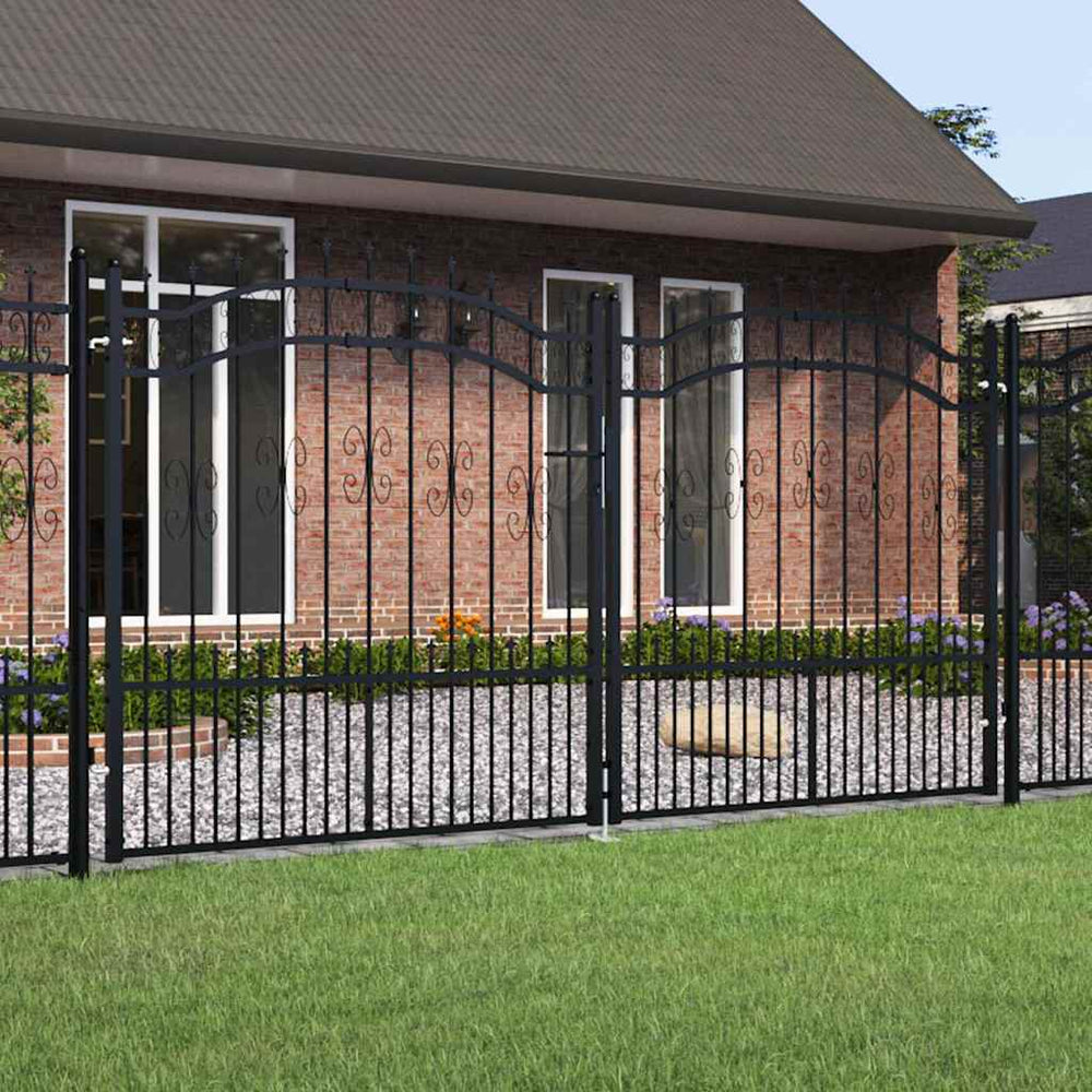 vidaXL Fence Gate "KAMPEN" with Spear Top Black 302x150 cm Steel