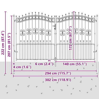 vidaXL Fence Gate "KAMPEN" with Spear Top Black 302x172 cm Steel 6