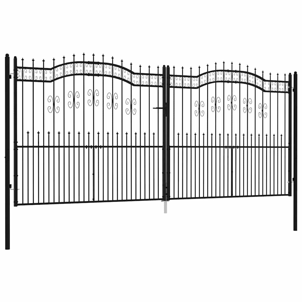 vidaXL Fence Gate "KAMPEN" with Spear Top Black 394,5x172 cm Steel 2