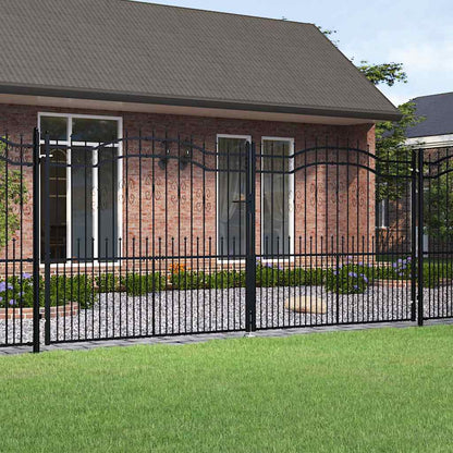 vidaXL Fence Gate "KAMPEN" with Spear Top Black 394,5x172 cm Steel 1