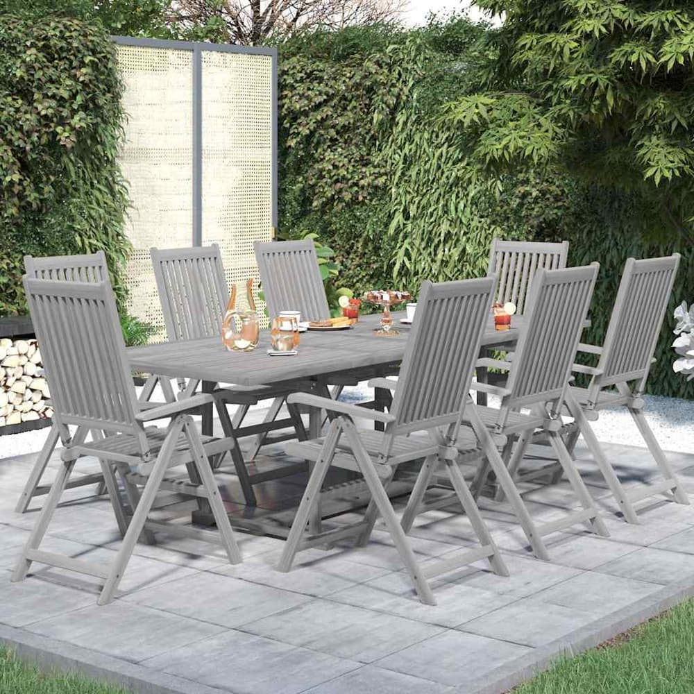 7 Piece Garden Dining Set Solid Wood Acacia 8 Rectangular