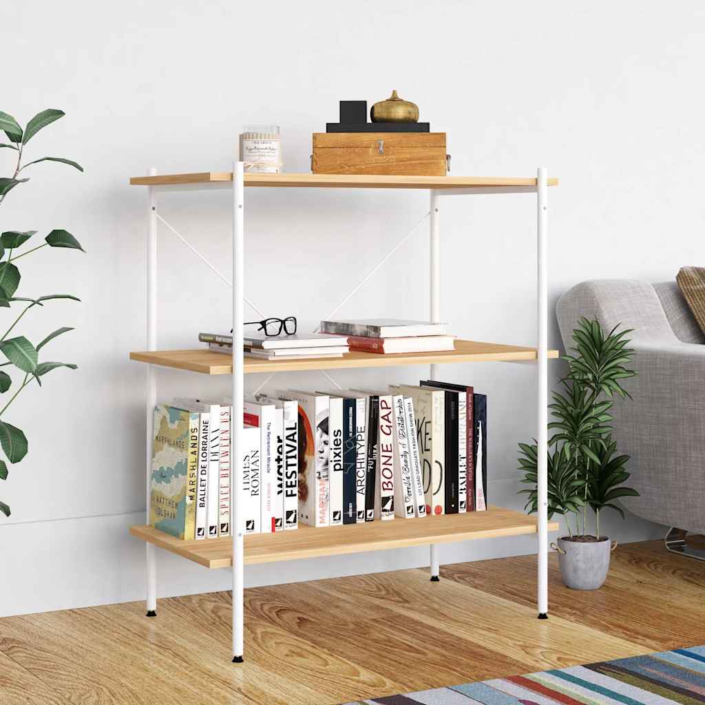3-Tier Shelving Unit 80x40x92 cm White and oak 92 cm